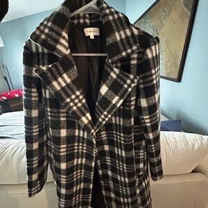 Women's Black and White Plaid Coat